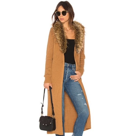 lombardi faux fur long cardigan